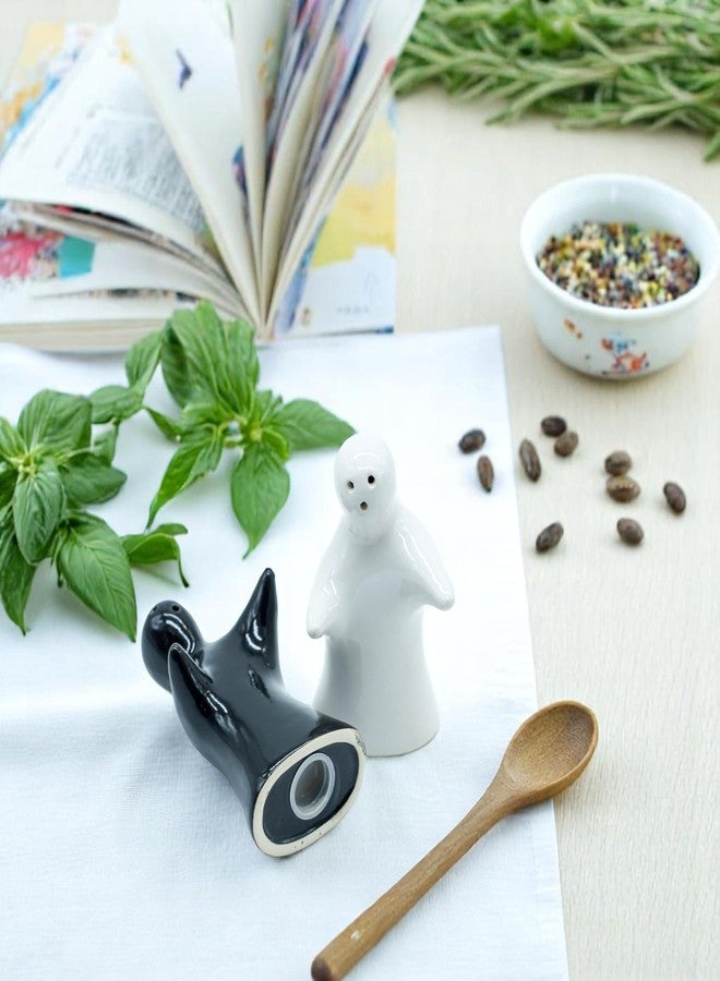 AABCO Salt Pepper Set for Dining Table & Kitchen Ceramic Salt and Pepper Shakers Set Dispenser Set Suitable for Home | Cafe | Dining Table | Kitchen (Black & White (Italian)) - Image 2